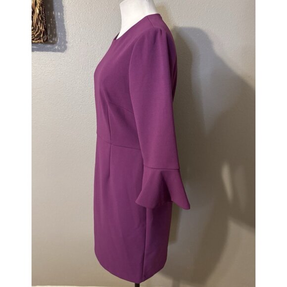 Donna Morgan Dress 10 Purple Berry 3/4 Long Flutter Sleeve Career Church - Picture 9 of 11